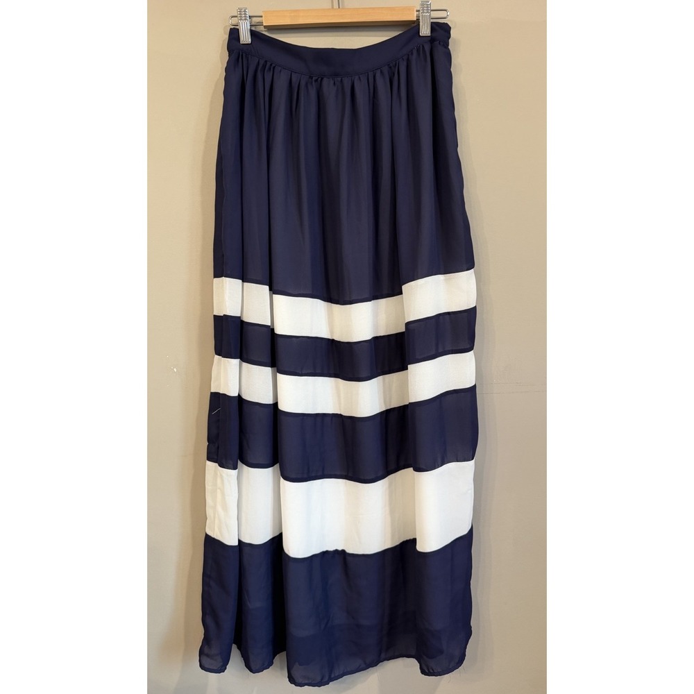 Sundays In Brooklyn Navy White Stripe Maxi Skirt Medium Nautical Coastal